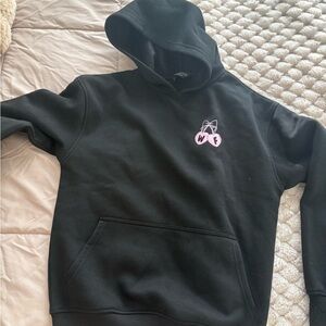 White Fox Boutique Black Hoodie with Pink Detail